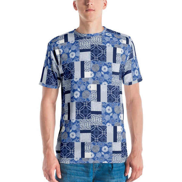 65 MCMLXV Men's Indigo Patchwork Print T-Shirt - 65mcmlxv