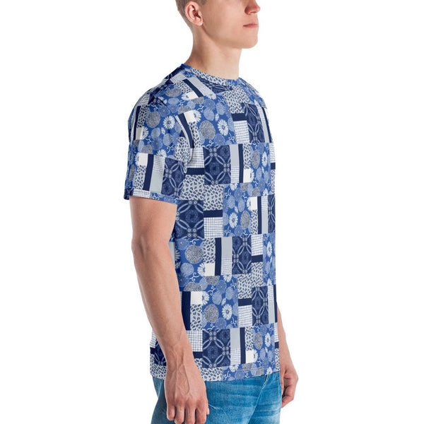 65 MCMLXV Men's Indigo Patchwork Print T-Shirt - 65mcmlxv