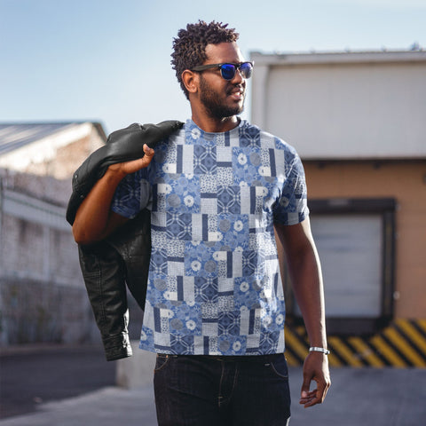 65 MCMLXV Men's Indigo Patchwork Print T-Shirt - 65mcmlxv