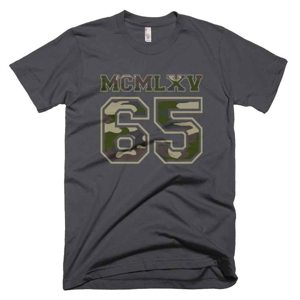 65 MCMLXV Men's Jungle Camouflage Varsity Logo Graphic T-Shirt