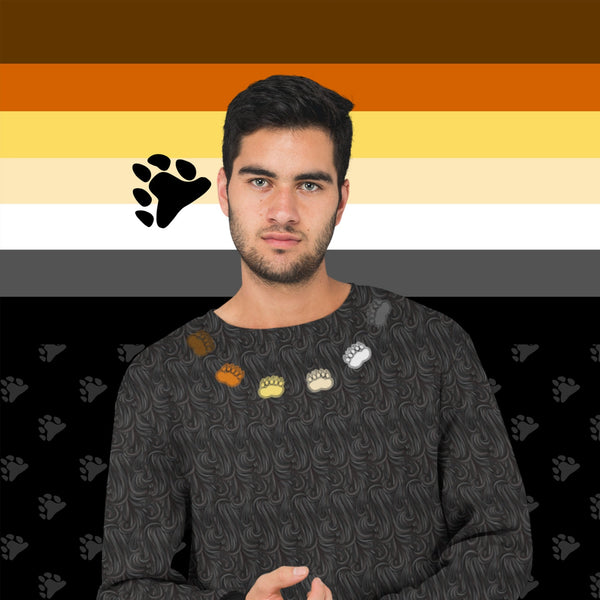 65 MCMLXV Men's LGBT Bear Pride Flag Paws Fur Print Sweatshirt Jumper - 65mcmlxv