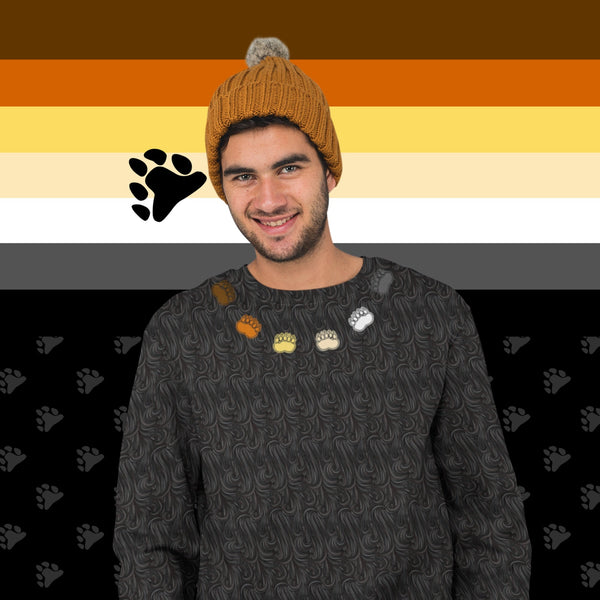 65 MCMLXV Men's LGBT Bear Pride Flag Paws Fur Print Sweatshirt Jumper - 65mcmlxv