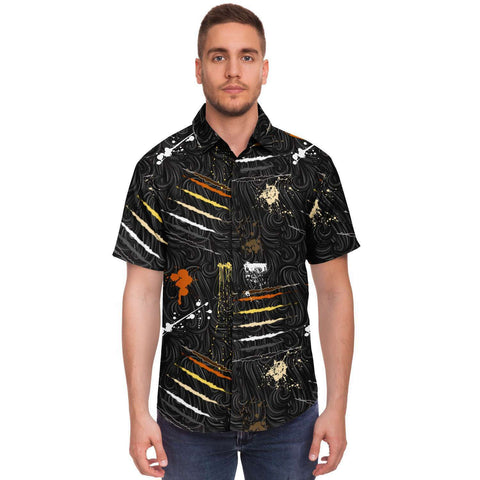 65 MCMLXV Men's LGBT Bear Pride Flag Scratches and Splatter Fur Print Shirt - 65mcmlxv
