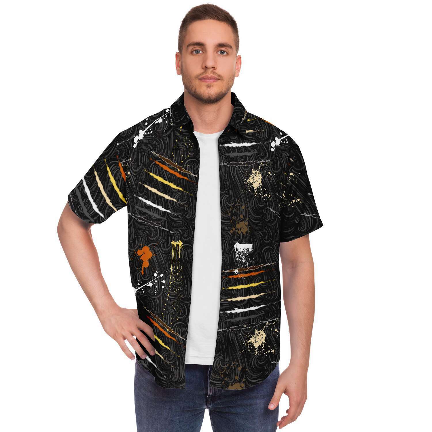 65 MCMLXV Men's LGBT Bear Pride Flag Scratches and Splatter Fur Print Shirt - 65mcmlxv