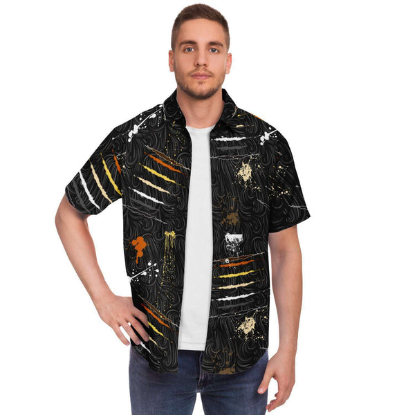 65 MCMLXV Men's LGBT Bear Pride Flag Scratches and Splatter Fur Print Shirt - 65mcmlxv