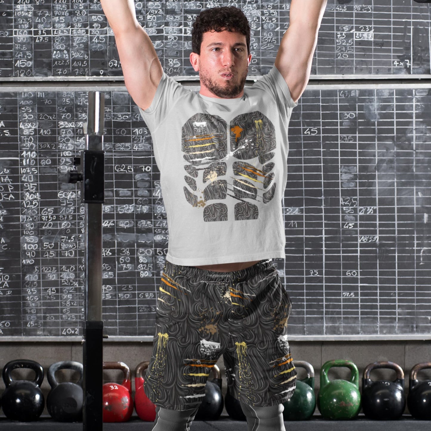 65 MCMLXV Men's LGBT Bear Pride Flag Scratches and Splatter Fur Print Short - 65mcmlxv