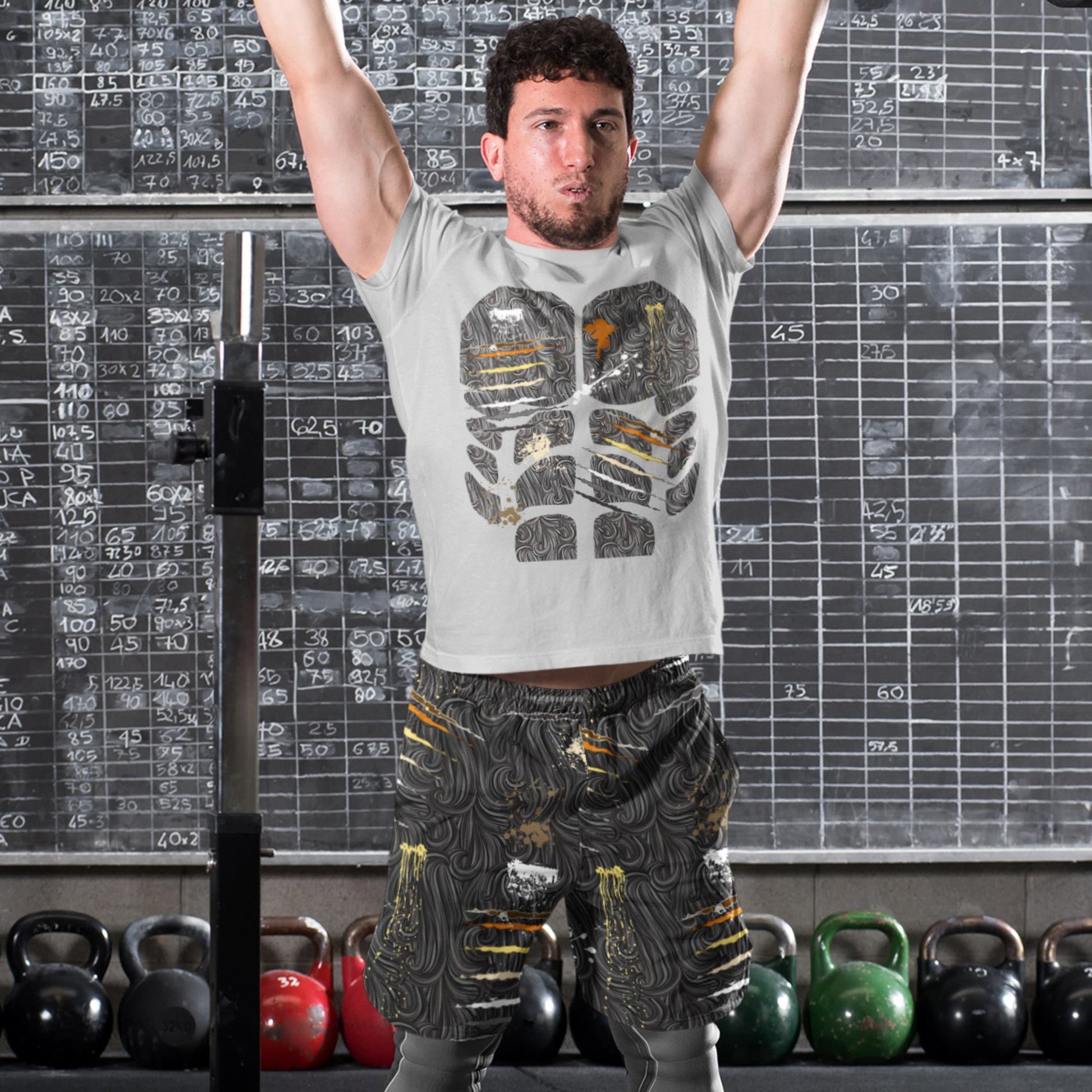 65 MCMLXV Men's LGBT Bear Pride Flag Scratches and Splatter Fur Print Short - 65mcmlxv