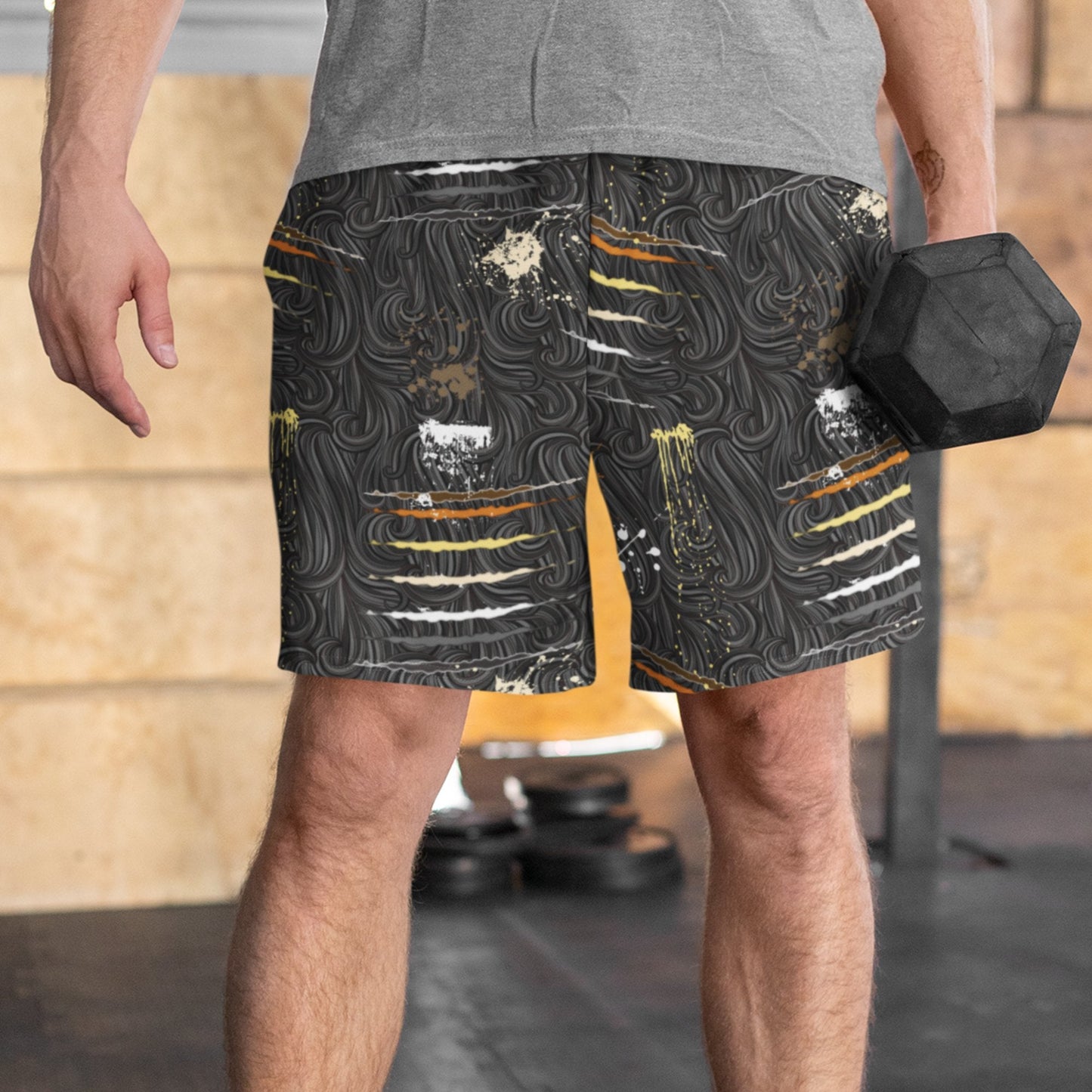 65 MCMLXV Men's LGBT Bear Pride Flag Scratches and Splatter Fur Print Short - 65mcmlxv