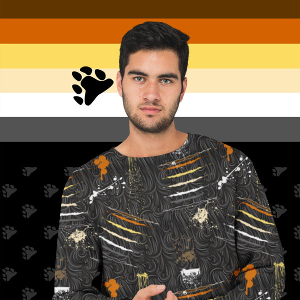 65 MCMLXV Men's LGBT Bear Pride Flag Scratches and Splatter Fur Print Sweatshirt - 65mcmlxv