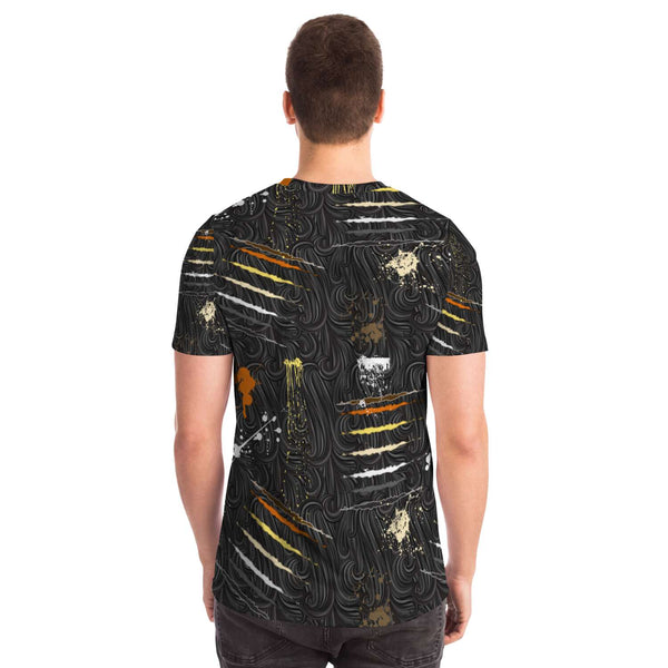 65 MCMLXV Men's LGBT Bear Pride Flag Scratches and Splatter Fur Print T-Shirt - 65mcmlxv