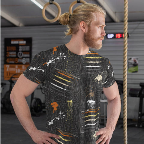 65 MCMLXV Men's LGBT Bear Pride Flag Scratches and Splatter Fur Print T-Shirt - 65mcmlxv