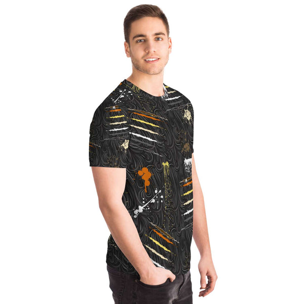 65 MCMLXV Men's LGBT Bear Pride Flag Scratches and Splatter Fur Print T-Shirt - 65mcmlxv