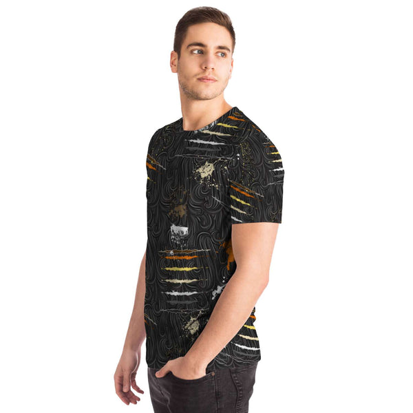65 MCMLXV Men's LGBT Bear Pride Flag Scratches and Splatter Fur Print T-Shirt - 65mcmlxv