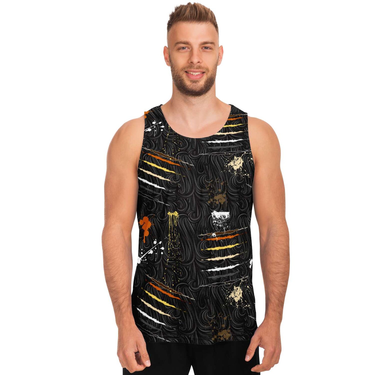 65 MCMLXV Men's LGBT Bear Pride Flag Scratches and Splatter Fur Print Tank Top - 65mcmlxv