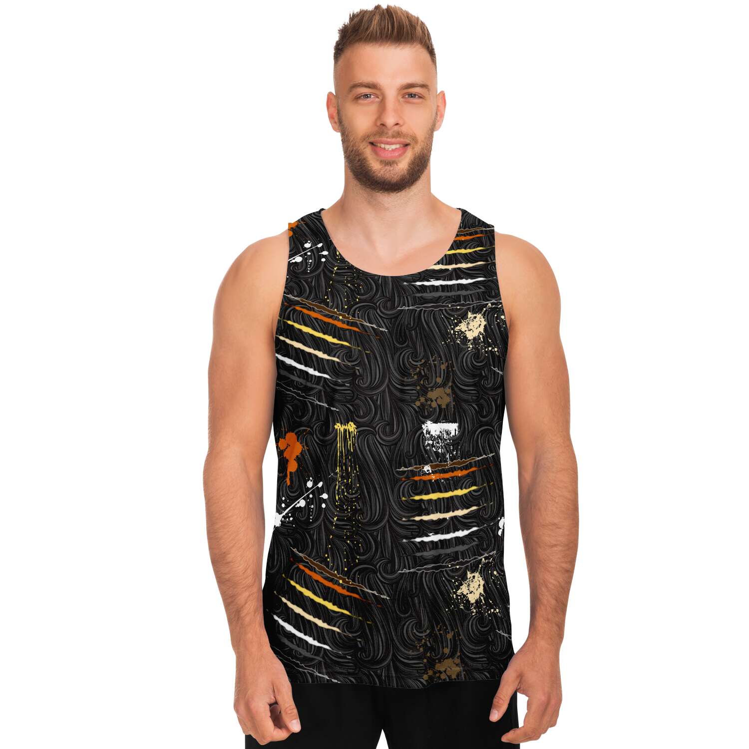 65 MCMLXV Men's LGBT Bear Pride Flag Scratches and Splatter Fur Print Tank Top - 65mcmlxv