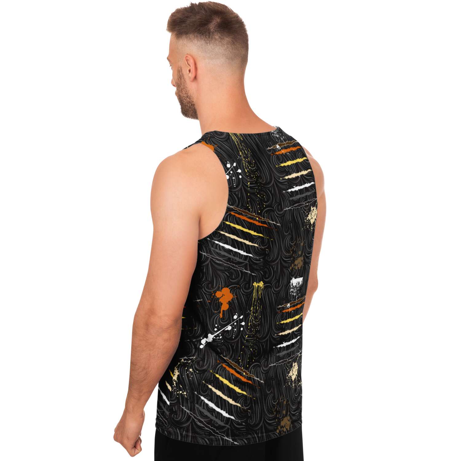 65 MCMLXV Men's LGBT Bear Pride Flag Scratches and Splatter Fur Print Tank Top - 65mcmlxv