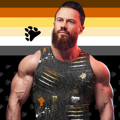 65 MCMLXV Men's LGBT Bear Pride Flag Scratches and Splatter Fur Print Tank Top - 65mcmlxv