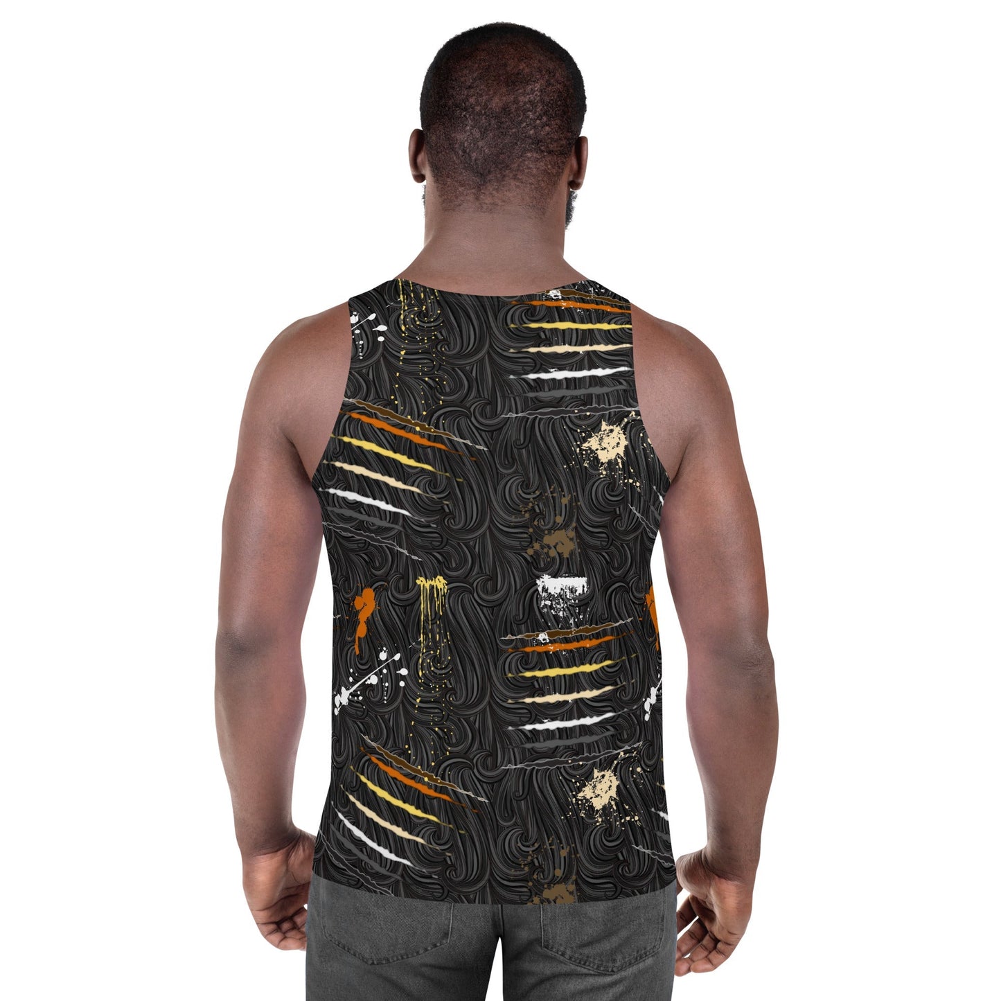 65 MCMLXV Men's LGBT Bear Pride Flag Scratches and Splatter Fur Print Tank Top - 65mcmlxv