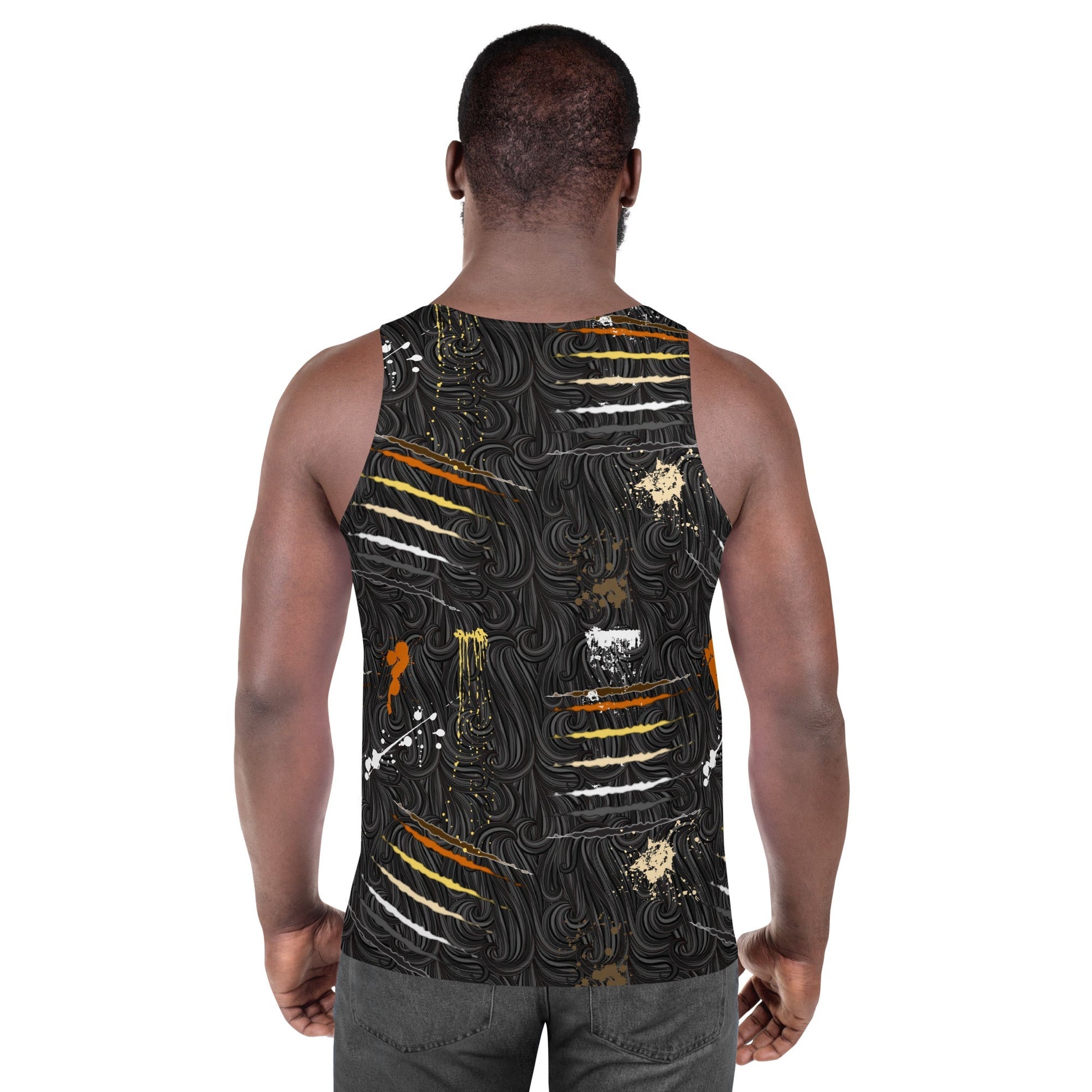 65 MCMLXV Men's LGBT Bear Pride Flag Scratches and Splatter Fur Print Tank Top - 65mcmlxv