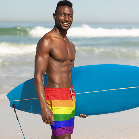 65 MCMLXV Men's LGBT Pride Rainbow Flag Print Swim Trunk - 65mcmlxv