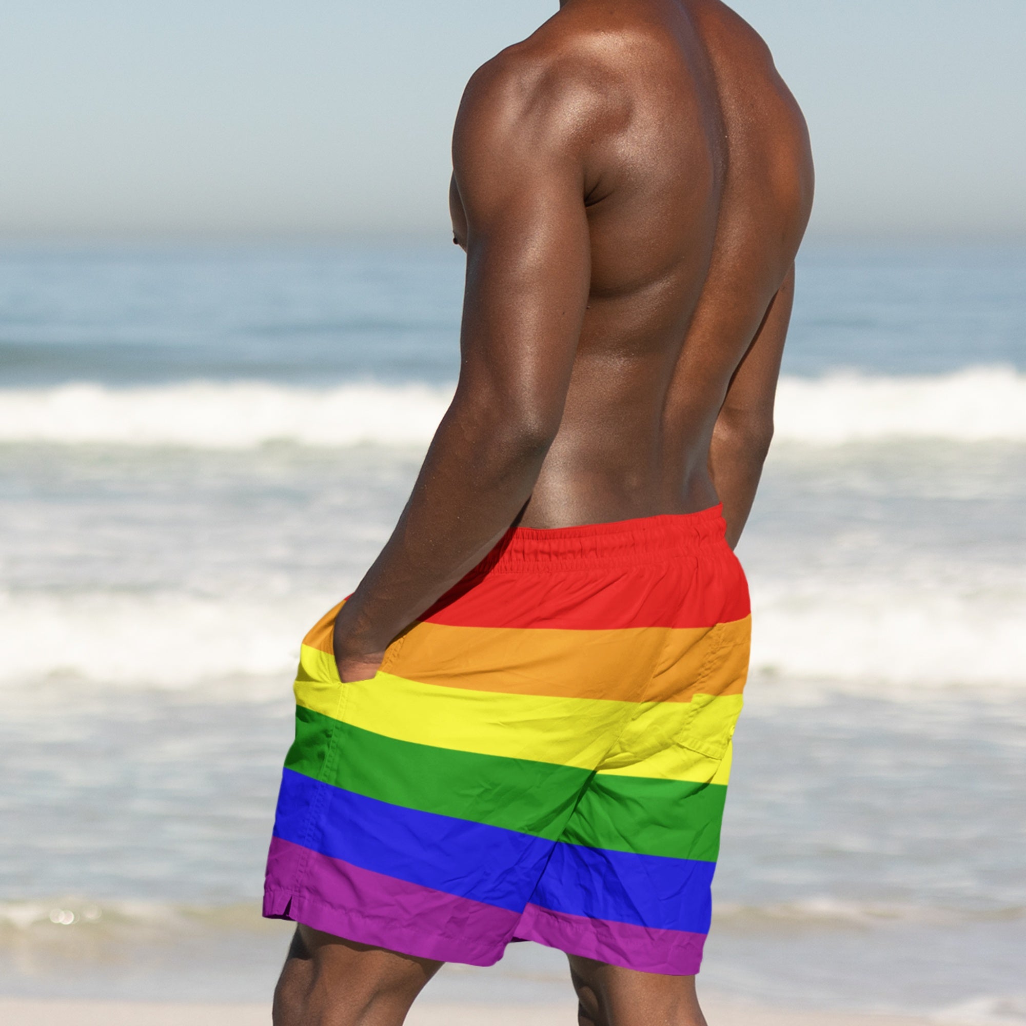 Generic Pride Shorts Men Rainbow Stripe Outdoor Running Sports Shorts Drawstring Elastic Waist Beach Athletic Sweat Gym Shorts, Small, A1-black At Men's Clothing Store