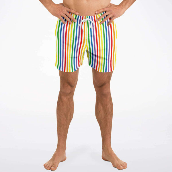 65 MCMLXV Men's LGBT Pride Rainbow Stripe Print Swim Trunk - 65mcmlxv