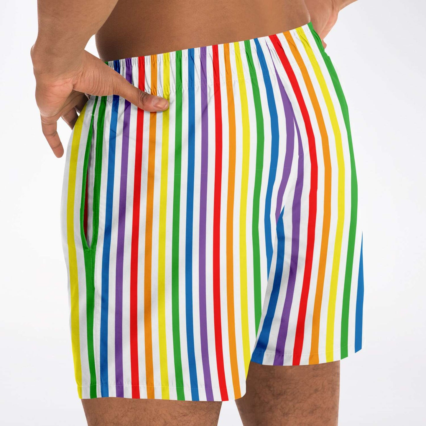 65 MCMLXV Men's LGBT Pride Rainbow Stripe Print Swim Trunk - 65mcmlxv