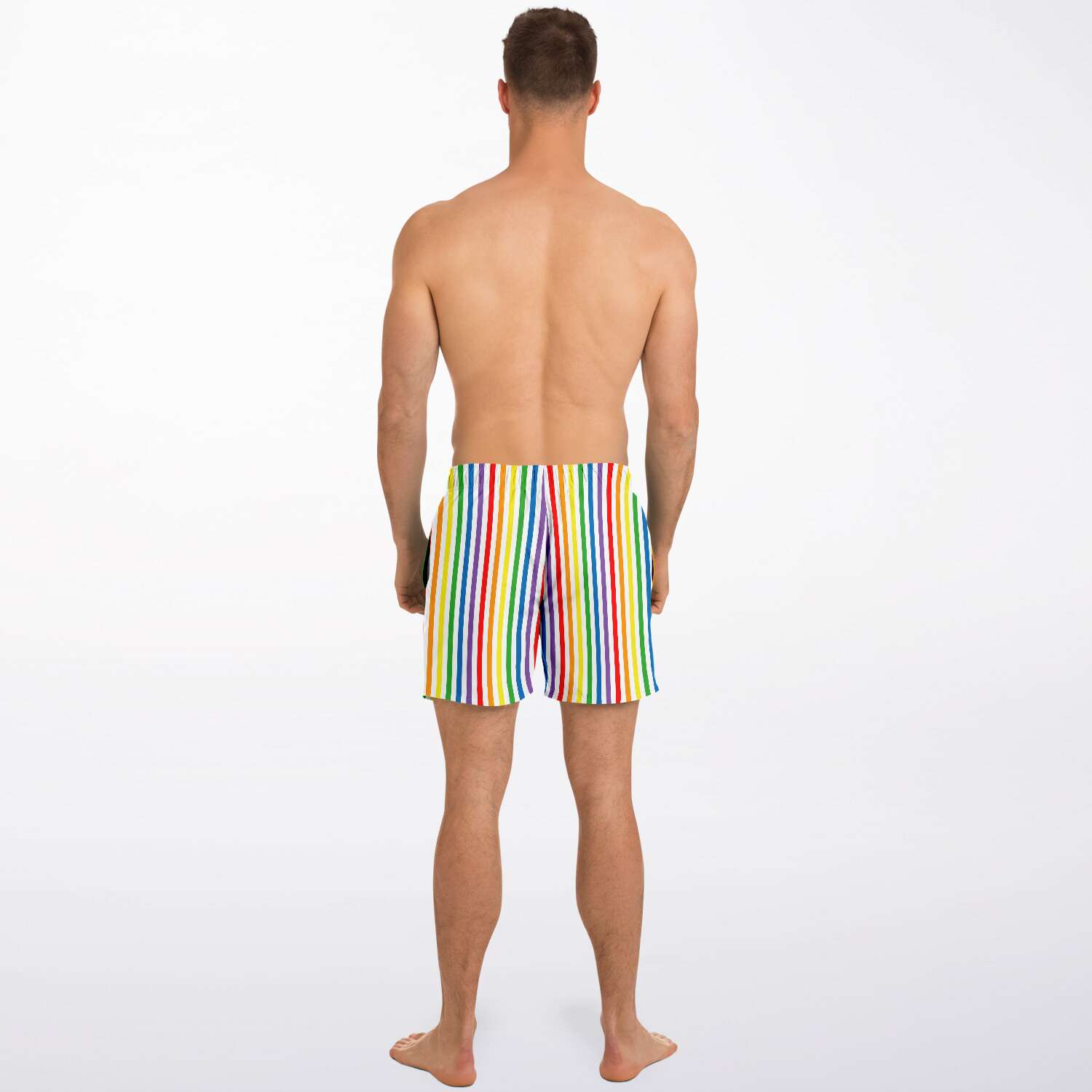 65 MCMLXV Men's LGBT Pride Rainbow Stripe Print Swim Trunk - 65mcmlxv
