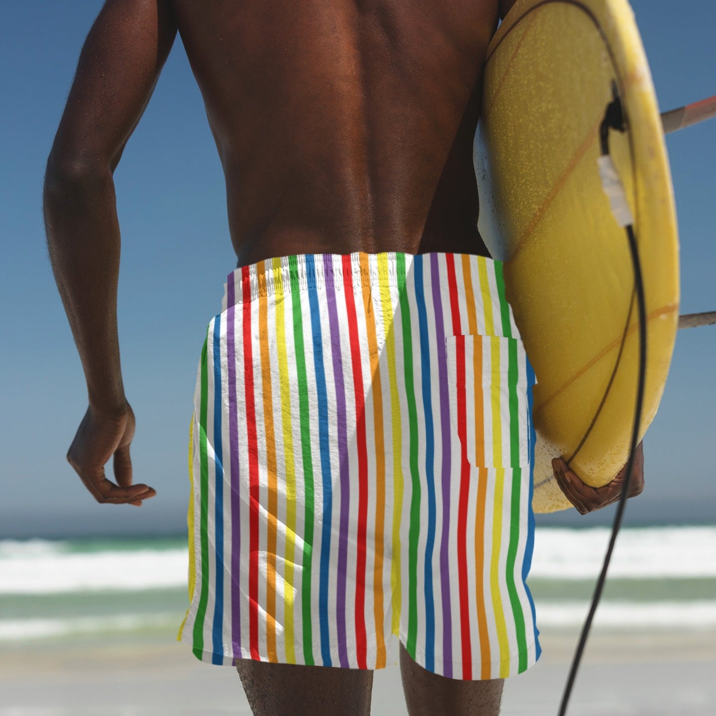 65 MCMLXV Men's LGBT Pride Rainbow Stripe Print Swim Trunk - 65mcmlxv