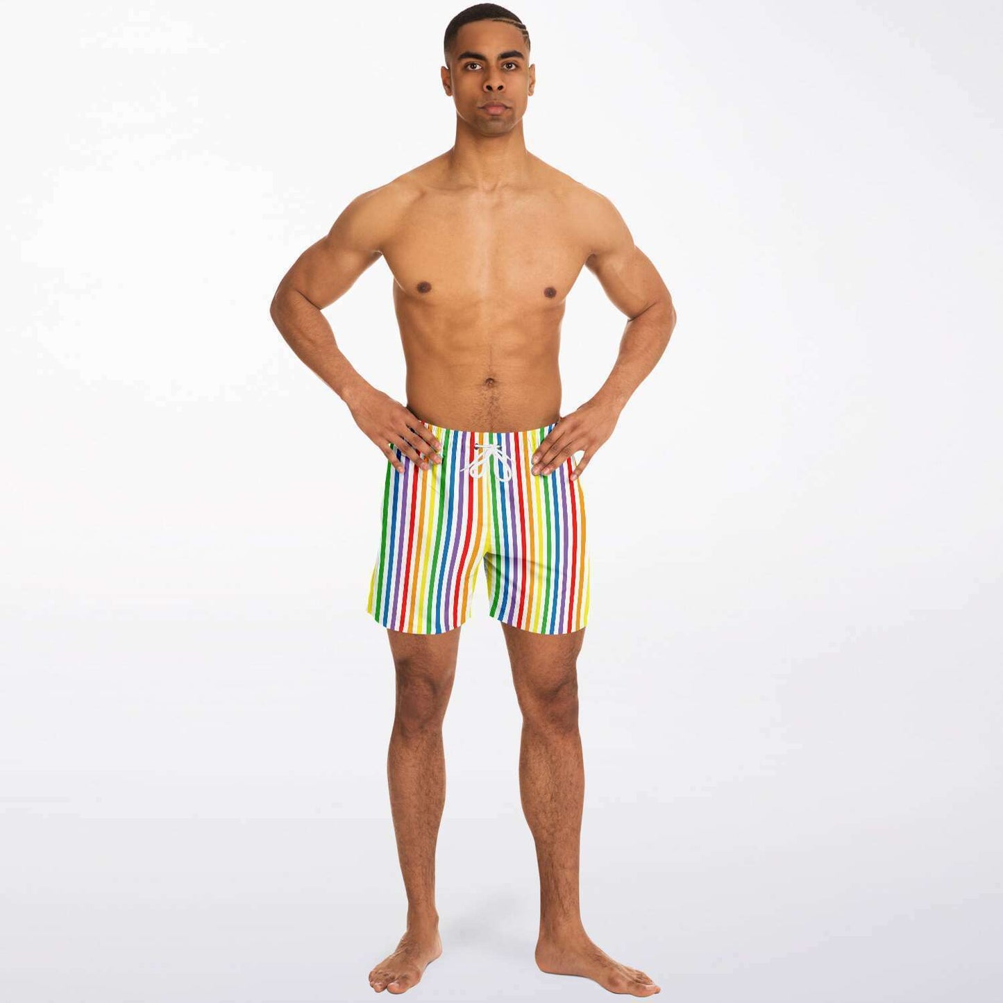 65 MCMLXV Men's LGBT Pride Rainbow Stripe Print Swim Trunk - 65mcmlxv