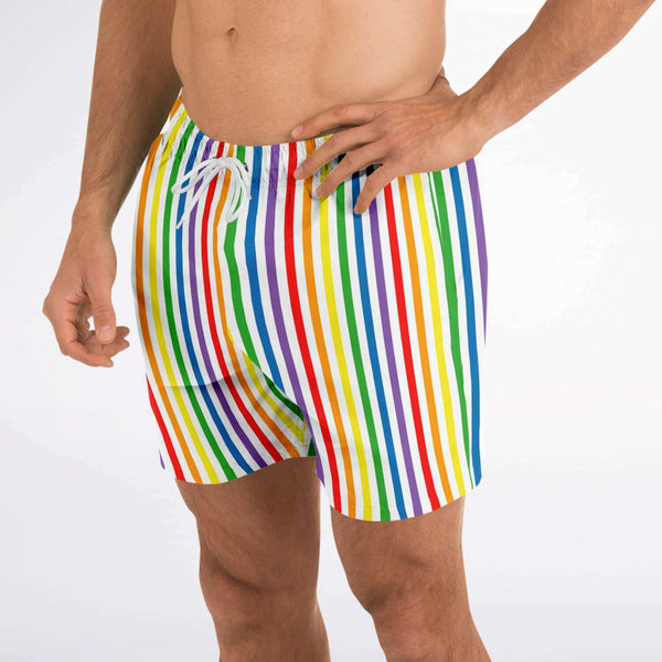 65 MCMLXV Men's LGBT Pride Rainbow Stripe Print Swim Trunk - 65mcmlxv