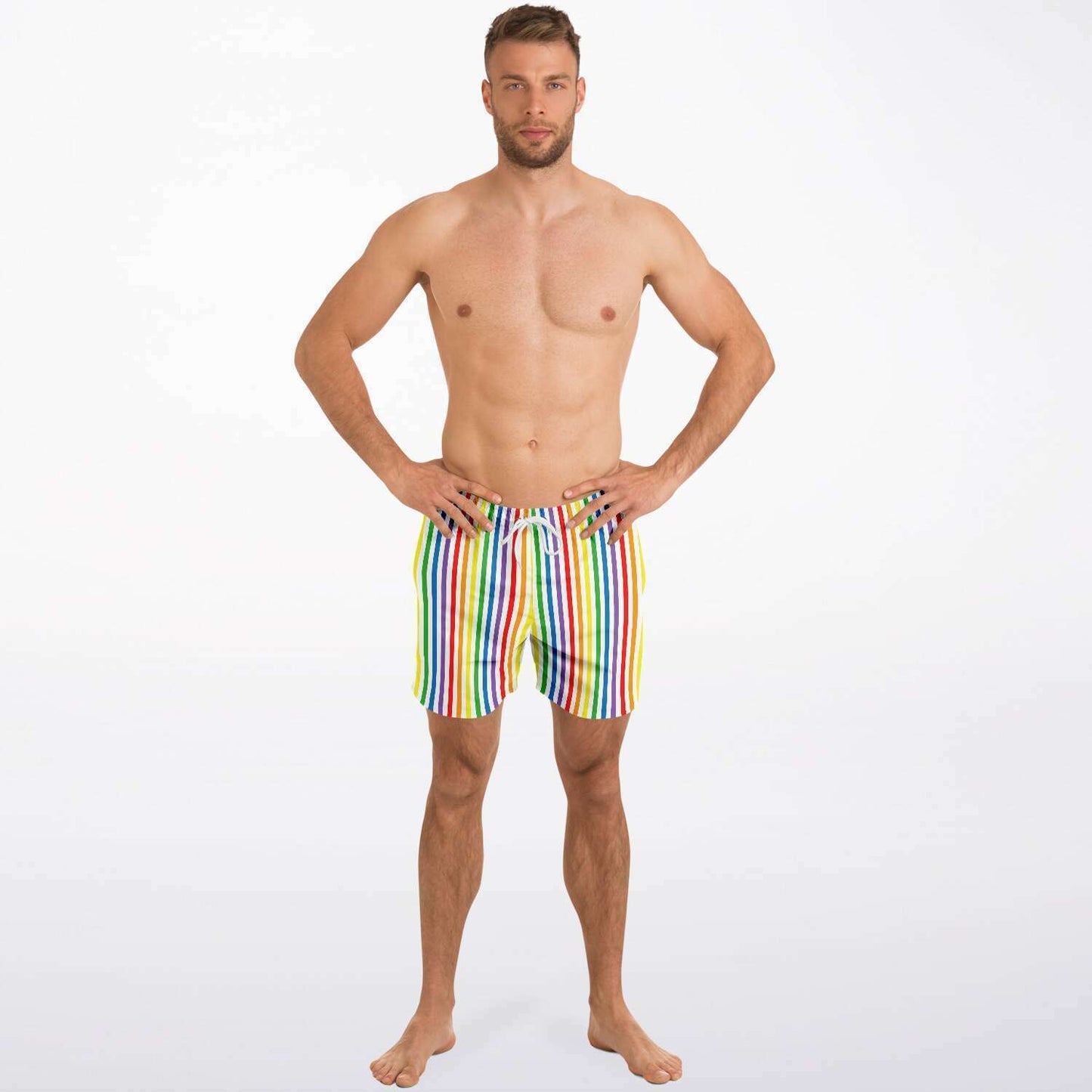 65 MCMLXV Men's LGBT Pride Rainbow Stripe Print Swim Trunk - 65mcmlxv