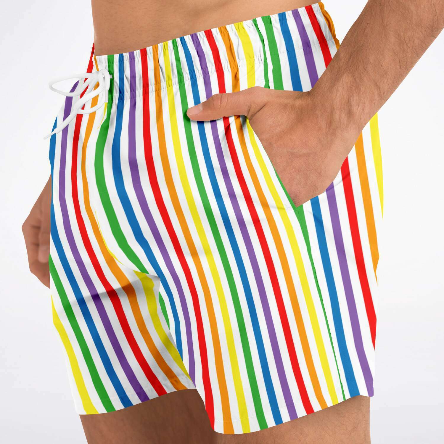 65 MCMLXV Men's LGBT Pride Rainbow Stripe Print Swim Trunk - 65mcmlxv