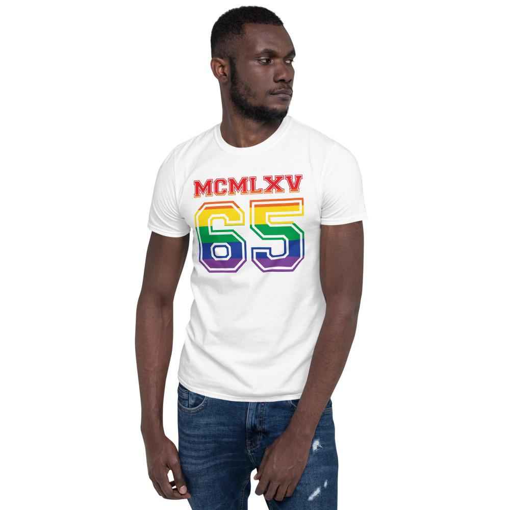 65 MCMLXV Men's LGBT Pride Varsity Logo Graphic T-Shirt