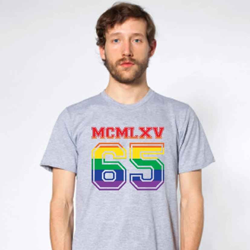 65 MCMLXV Men's LGBT Pride Varsity Logo Graphic T-Shirt