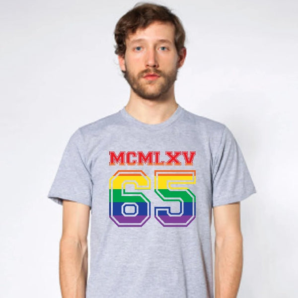 65 MCMLXV Men's LGBT Pride Varsity Logo Graphic T-Shirt - 65mcmlxv