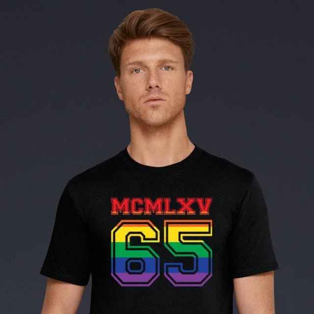 65 MCMLXV Men's LGBT Pride Varsity Logo Graphic T-Shirt