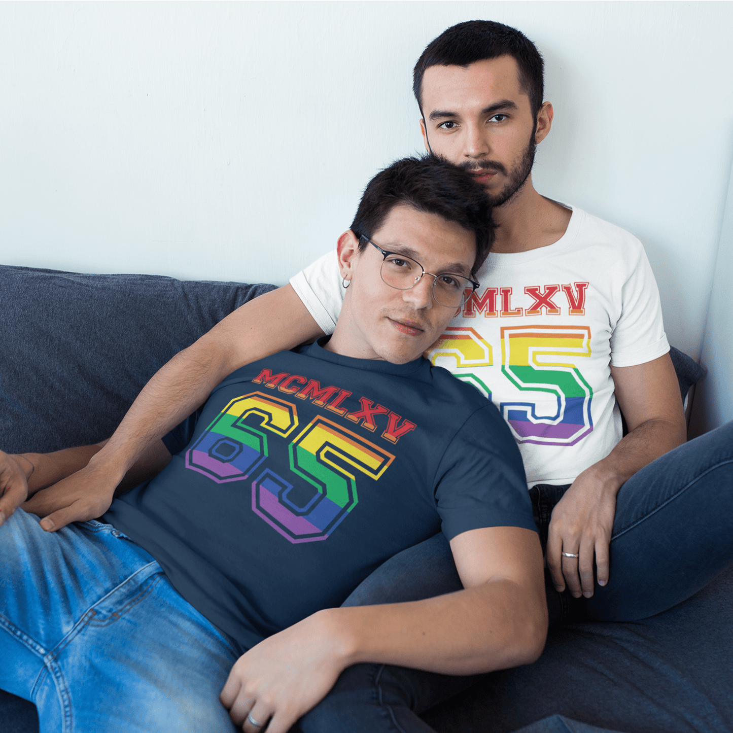 65 MCMLXV Men's LGBT Pride Varsity Logo Graphic T-Shirt - 65mcmlxv