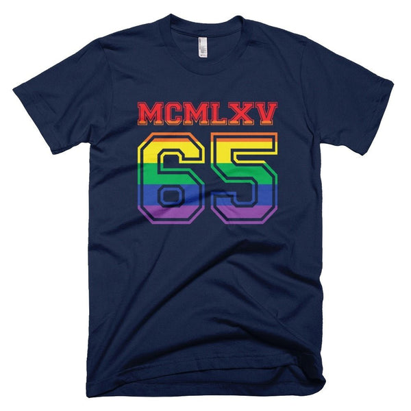 65 MCMLXV Men's LGBT Pride Varsity Logo Graphic T-Shirt - 65mcmlxv
