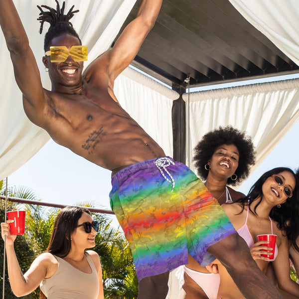 65 MCMLXV Men's LGBT Rainbow Camouflage Print Swim Trunk - 65mcmlxv