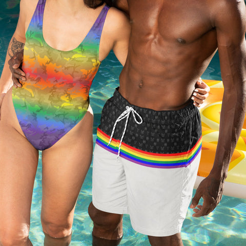 65 MCMLXV Men's LGBT Rainbow Flag Stripe Print Swim Trunk - 65mcmlxv