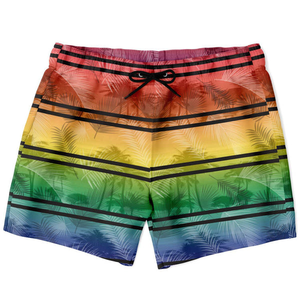 65 MCMLXV Men's LGBT Rainbow Palms Stripe Print Swim Trunks - 65mcmlxv
