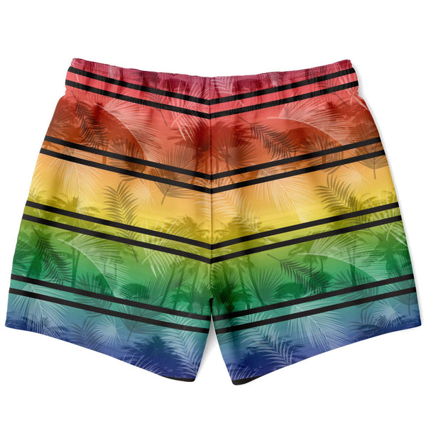 65 MCMLXV Men's LGBT Rainbow Palms Stripe Print Swim Trunks - 65mcmlxv