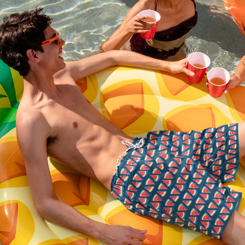 65 MCMLXV Men's Navy Watermelon Stripe Swim Trunks - 65mcmlxv