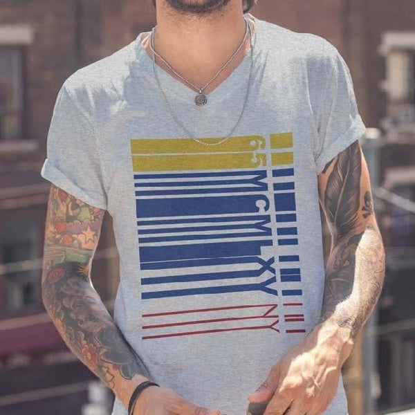 65 MCMLXV Men's NY Multi - Colored Bar Code Stripe Graphic T-Shirt - 65mcmlxv
