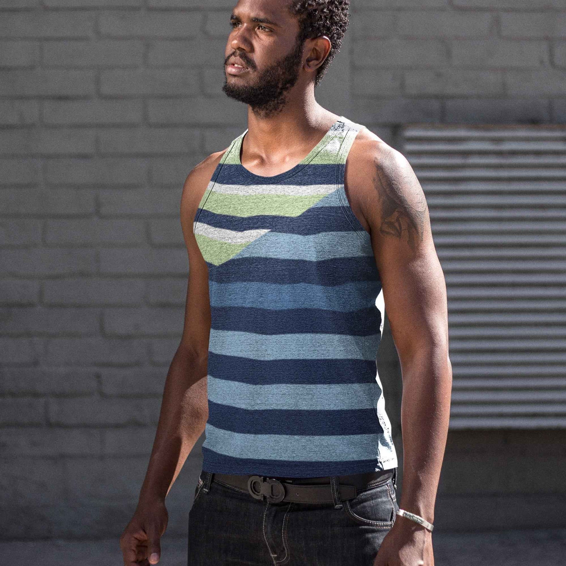 65 MCMLXV Men's Spliced Rugby Stripe Tank Top