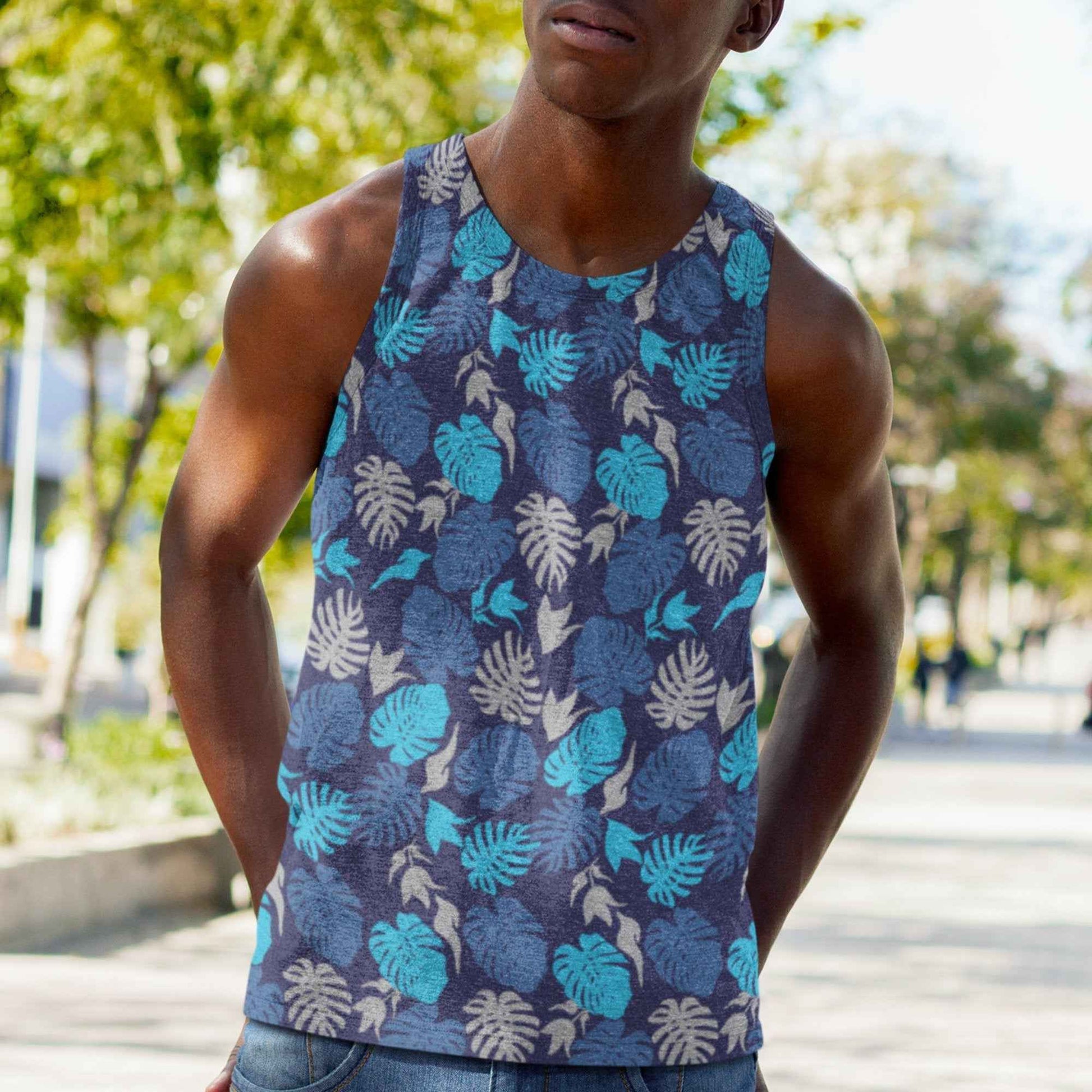 65 MCMLXV Men's Tropical Leaves Print Tank Top