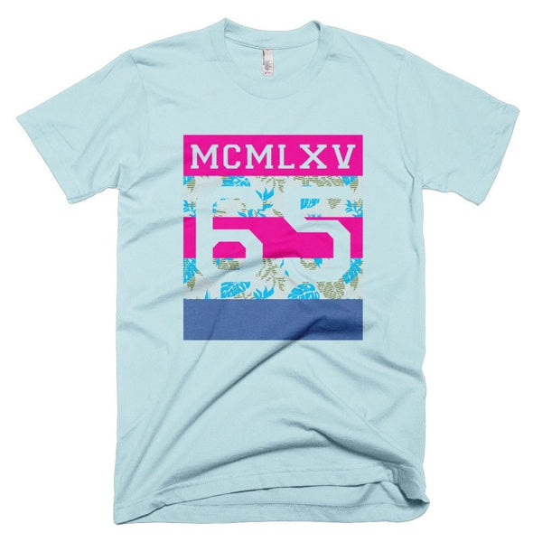 65 MCMLXV Men's Tropical Neon Stripe Varsity Logo Graphic T-Shirt - 65mcmlxv