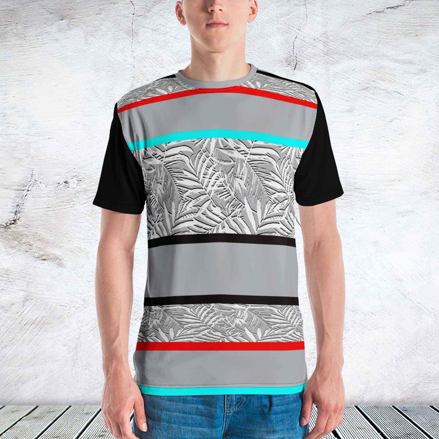 65 MCMLXV Men's Tropical Stripe Print T-Shirt