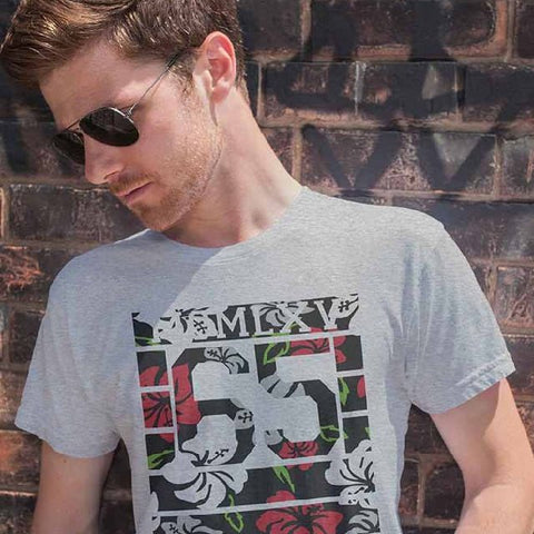 65 MCMLXV Men's Tropical Stripe Varsity Logo Graphic T-Shirt - 65mcmlxv